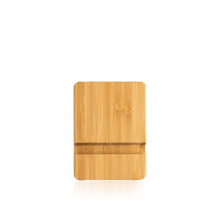 Soporte de bambú para móviles y tablets con distintos tamaños color marrón claro vista 2