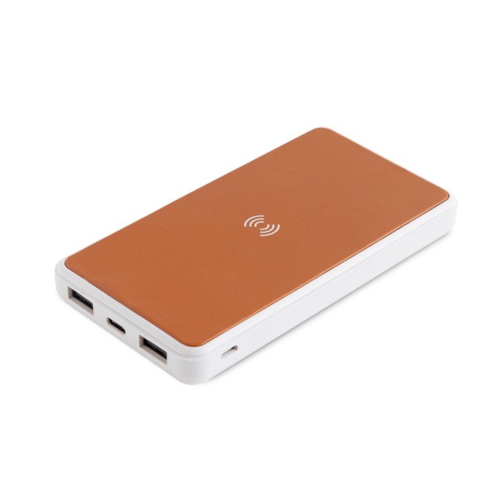 Batería externa inalámbrica con cuero reciclado 8.000 mAh color marrón claro vista 2