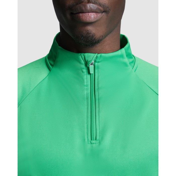 Sudadera de poliéster con media cremallera 200 g/m2 Roly Direct Epiro color verde fluorescente vista detalle 1