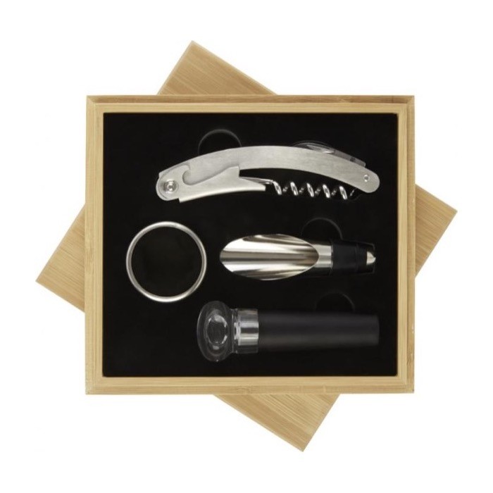 Juego de 4 accesorios para vino color madera clara vista detalle 1