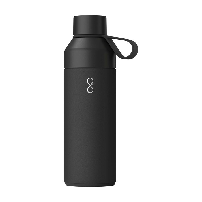 Botella con sistema de tapa modular y 3 tapas intercambiables 500ml Ocean Bottle color negro segunda vista frontal Botella con sistema de tapa modular y 3 tapas intercambiables 500ml Ocean Bottle color negro segunda vista frontal
