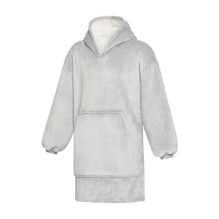 Manta con capucha de franela de poliéster con bolsillo frontal color gris Manta con capucha de franela de poliéster con bolsillo frontal color gris