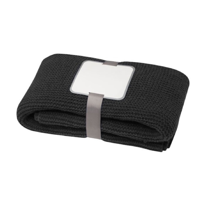 Manta de punto de poliéster reciclado con etiqueta y cinta color negro