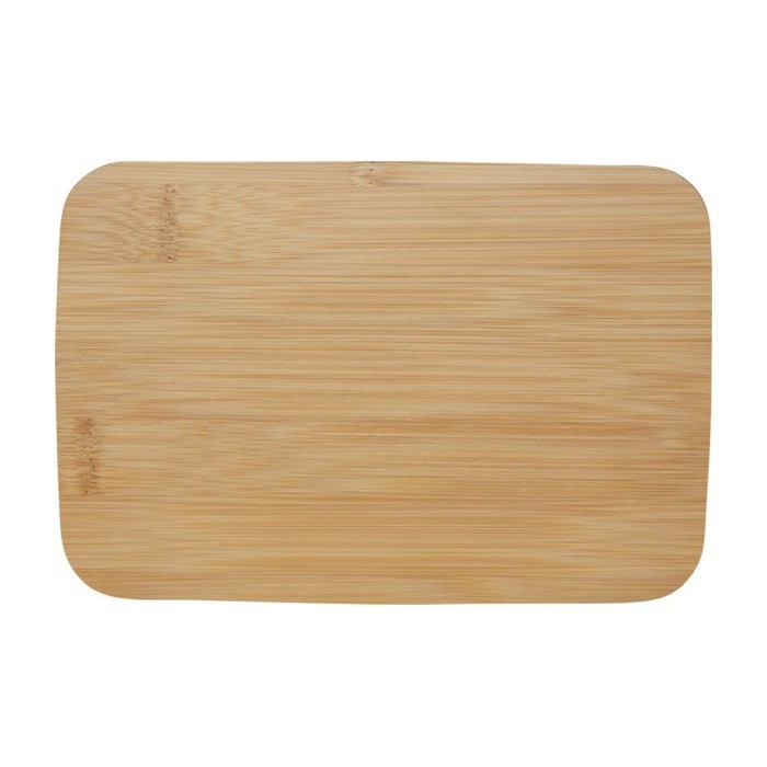 Fiambrera de plástico reciclado con tapa de bambú y banda elástica color negro segunda vista frontal