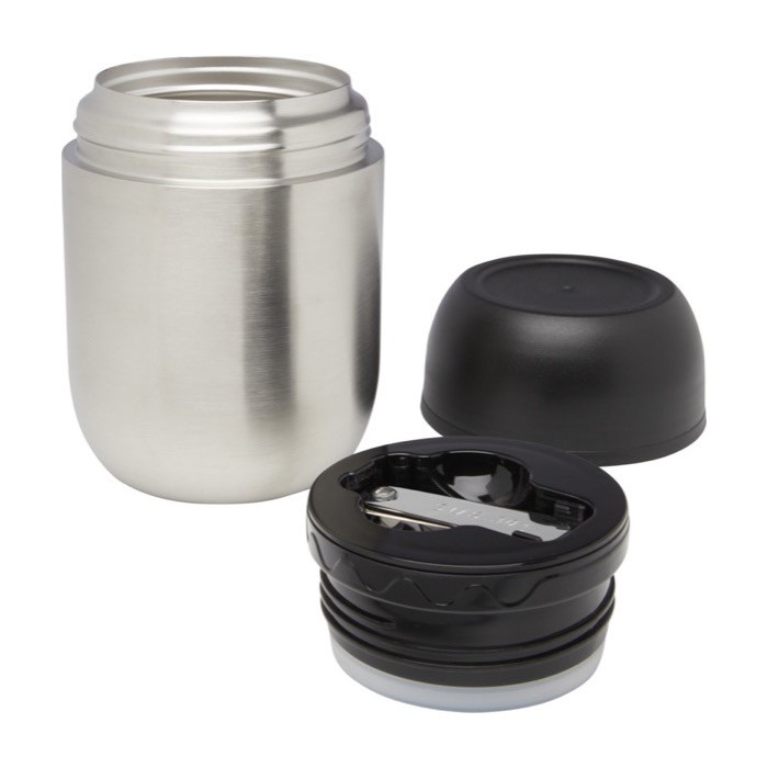 Fiambrera de acero inoxidable reciclado de doble pared 480ml color plateado segunda vista Fiambrera de acero inoxidable reciclado de doble pared 480ml color plateado segunda vista