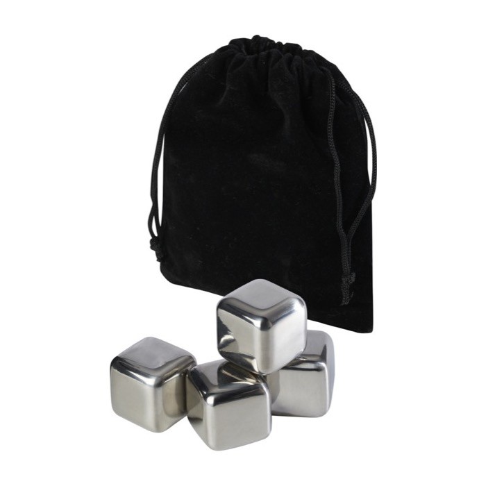 Juego de 4 cubitos de hielo reutilizables de acero inoxidable color plateado