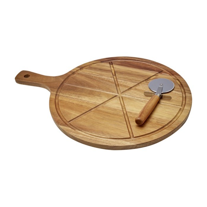 Tabla para cortar pizza de madera de acacia con 6 ranuras color madera