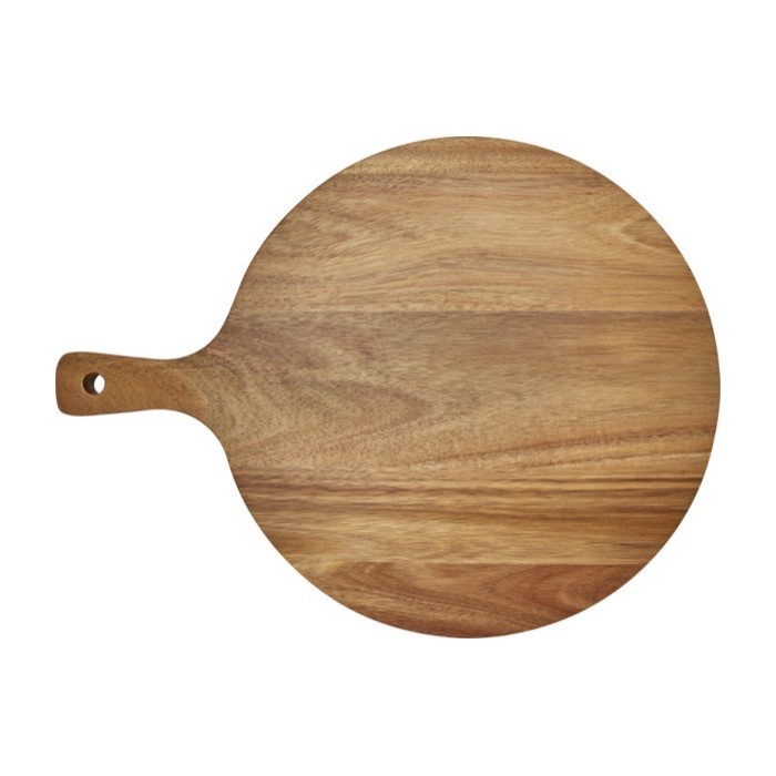 Tabla para cortar pizza de madera de acacia con 6 ranuras color madera tercera vista trasera