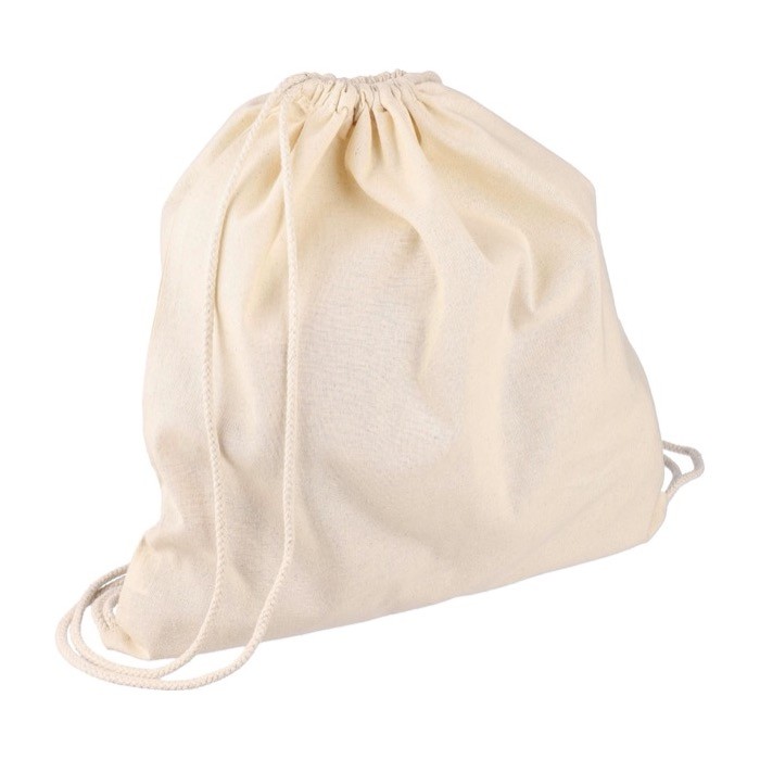 Mochila de cuerdas de algodón natural Oeko-Tex® 150g/m2 tercera vista Mochila de cuerdas de algodón natural Oeko-Tex® 150g/m2 tercera vista