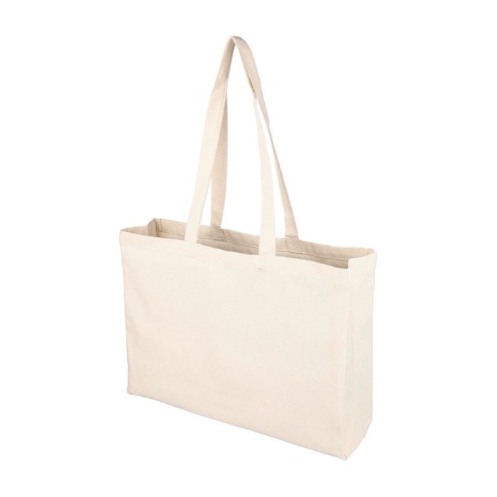 Bolsa de la compra de algodón natural Oeko-Tex® con fuelle 280 g/m2 primera vista Bolsa de la compra de algodón natural Oeko-Tex® con fuelle 280 g/m2 primera vista