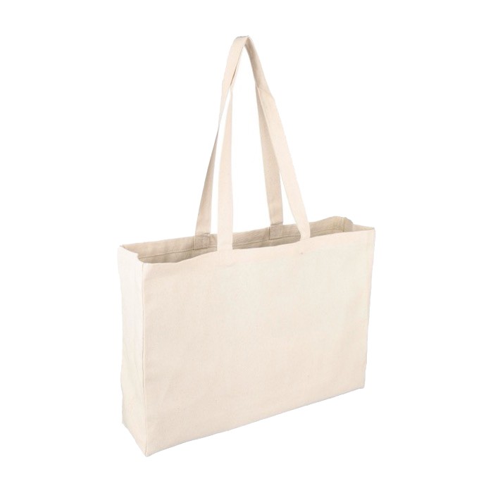 Bolsa de la compra de algodón natural Oeko-Tex® con fuelle 280 g/m2 segunda vista Bolsa de la compra de algodón natural Oeko-Tex® con fuelle 280 g/m2 segunda vista