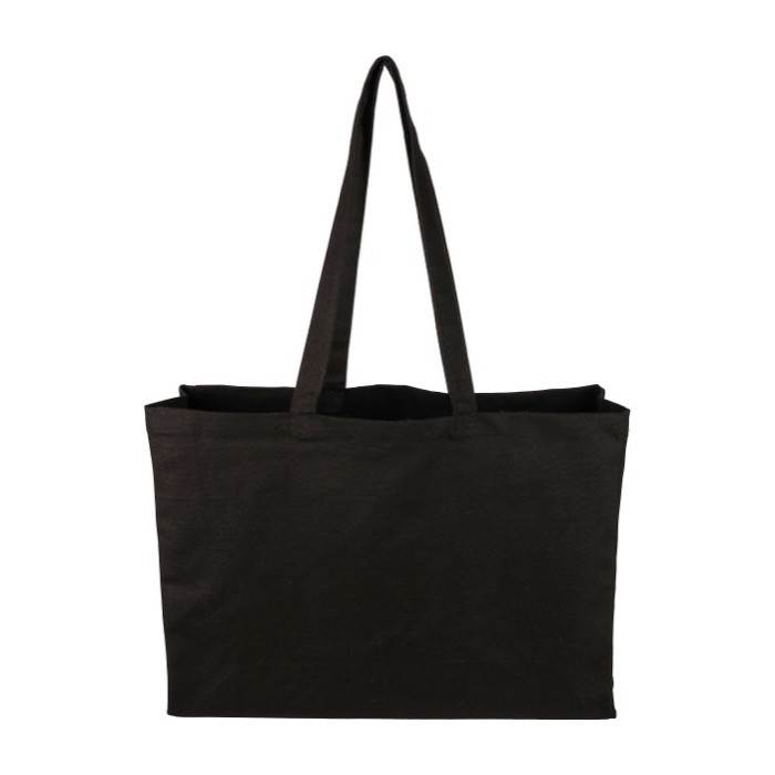 Bolsa de la compra de algodón Oeko-Tex® con fuelle 280 g/m2 color negro primera vista