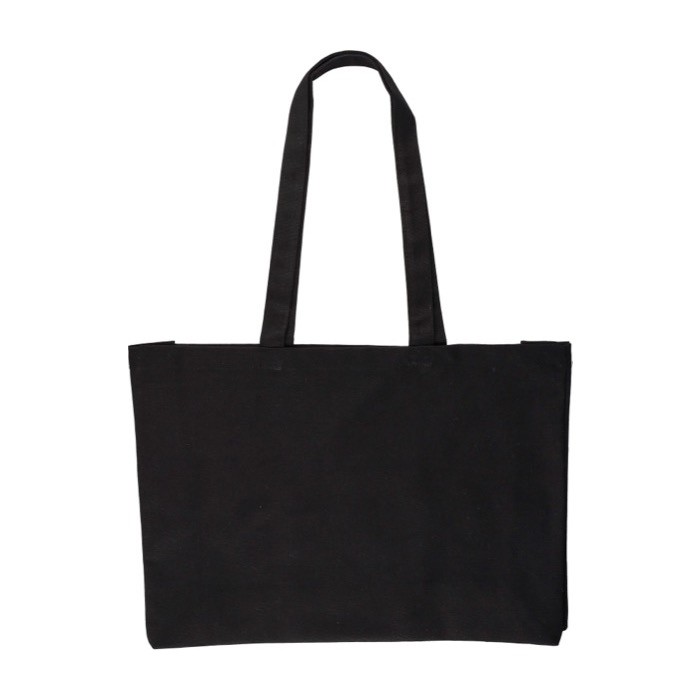 Bolsa de la compra de algodón Oeko-Tex® con fuelle 280 g/m2 color negro segunda vista
