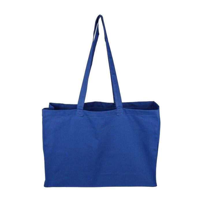 Bolsa de la compra de algodón de colores Oeko-Tex® 220 g/m2 color azul segunda vista Bolsa de la compra de algodón de colores Oeko-Tex® 220 g/m2 color azul segunda vista