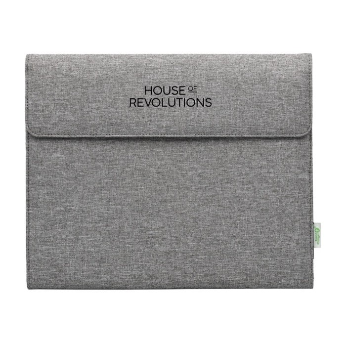 Portafolio de RPET con bloc de notas y bolsillo para dispositivos quinta vista Portafolio de RPET con bloc de notas y bolsillo para dispositivos quinta vista