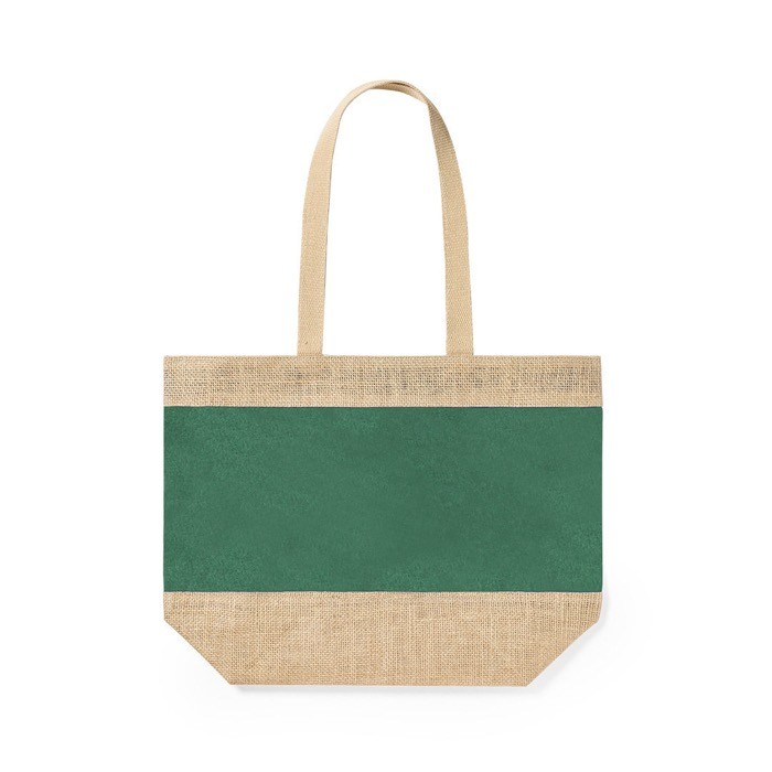 Bolsa de yute y algodón laminado color verde Bolsa de yute y algodón laminado color verde