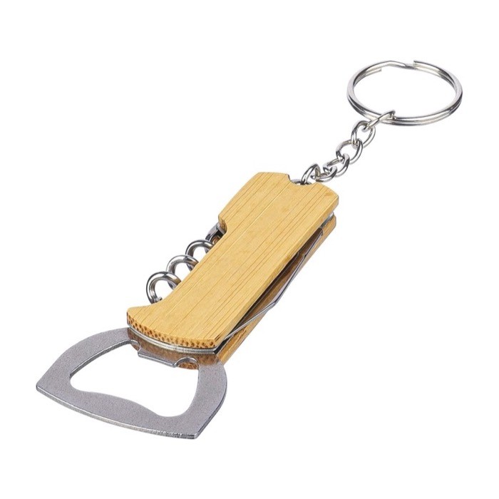 Llavero de bambú con abrebotellas, navaja y sacacorchos cuarta vista Llavero de bambú con abrebotellas, navaja y sacacorchos cuarta vista