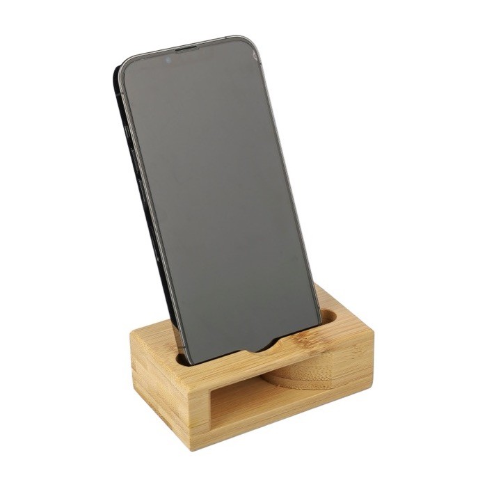 Soporte para el móvil de bambú con función de amplificador de sonido quinta vista Soporte para el móvil de bambú con función de amplificador de sonido quinta vista