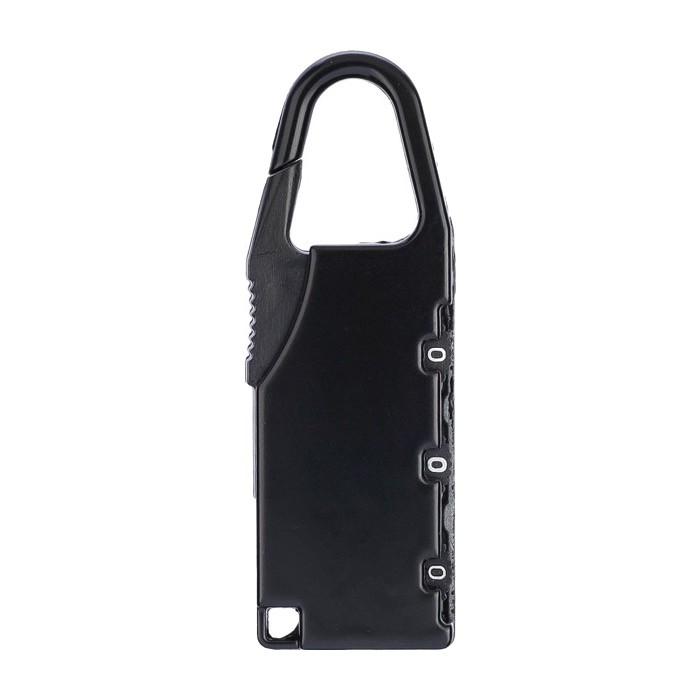 Candado numérico hecho de zinc personalizable con mosquetón color negro primera vista Candado numérico hecho de zinc personalizable con mosquetón color negro primera vista