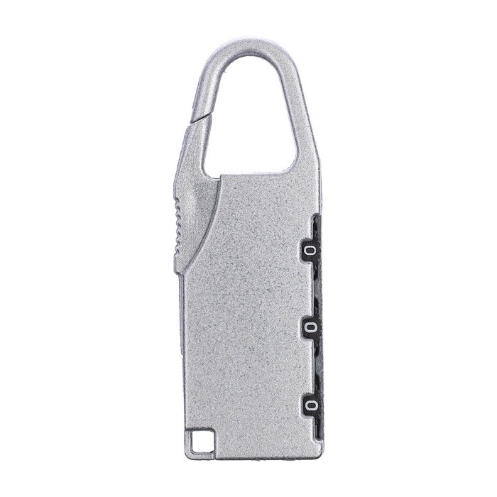 Candado numérico hecho de zinc personalizable con mosquetón color plateado primera vista Candado numérico hecho de zinc personalizable con mosquetón color plateado primera vista