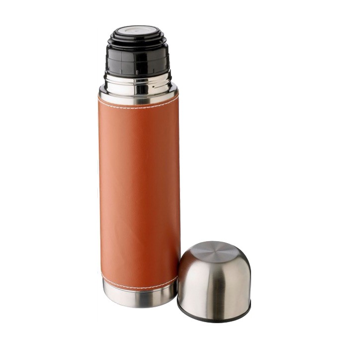 Termo de acero inoxidable con funda extraíble de cuero 400ml cuarta vista Termo de acero inoxidable con funda extraíble de cuero 400ml cuarta vista