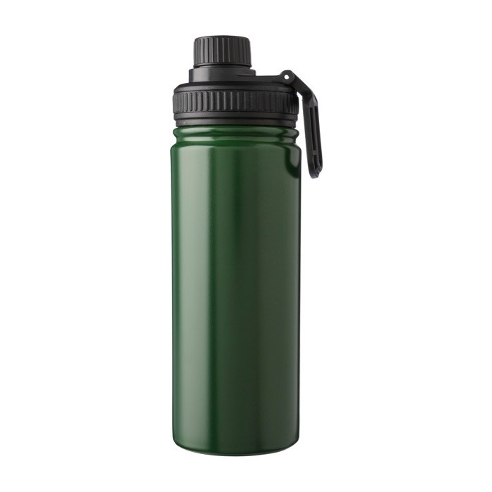 Botella de acero inoxidable con pico de rosca y asa 500ml color verde tercera vista Botella de acero inoxidable con pico de rosca y asa 500ml color verde tercera vista