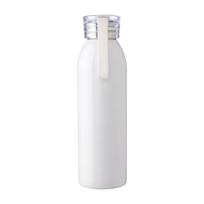 Botella de acero inoxidable reciclado con tapa y correa a juego 650ml color blanco tercera vista Botella de acero inoxidable reciclado con tapa y correa a juego 650ml color blanco tercera vista