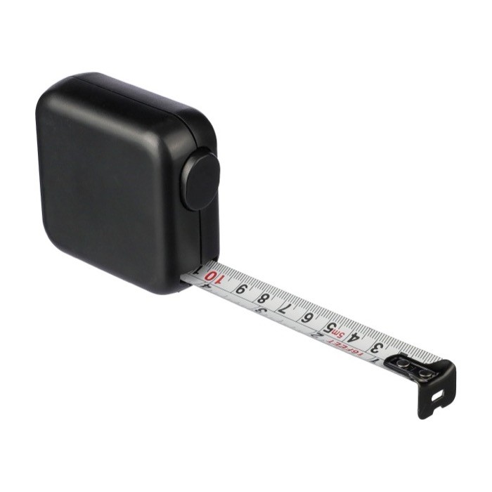 Cinta métrica de centímetros y pulgadas con pulsador de bloqueo 5M tercera vista Cinta métrica de centímetros y pulgadas con pulsador de bloqueo 5M tercera vista
