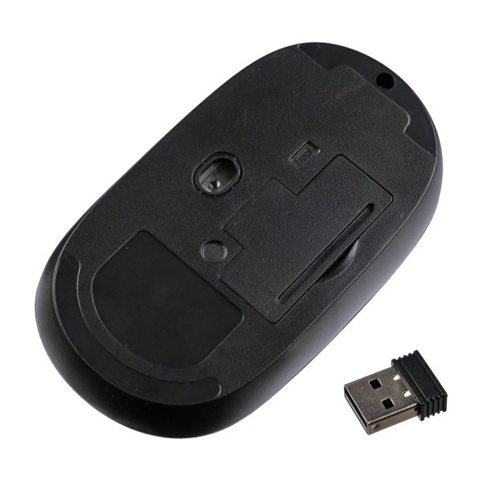 Ratón inalámbrico negro con detalles de bambú para personalizar tercera vista Ratón inalámbrico negro con detalles de bambú para personalizar tercera vista