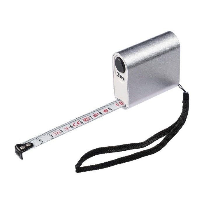 Cinta métrica de aluminio con pulsador y cordón para transporte 3M cuarta vista Cinta métrica de aluminio con pulsador y cordón para transporte 3M cuarta vista