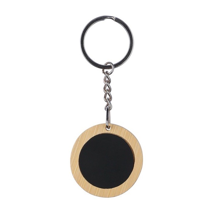Llavero redondo de bambú con superficie negra para personalizar color negro segunda vista Llavero redondo de bambú con superficie negra para personalizar color negro segunda vista