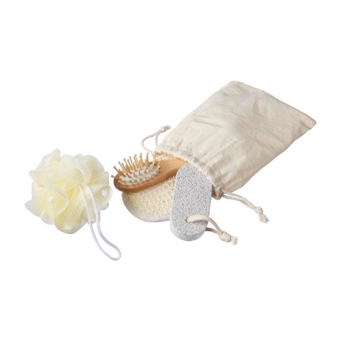 Bolsa de algodón con un set de 4 artículos para el baño cuarta vista Bolsa de algodón con un set de 4 artículos para el baño cuarta vista