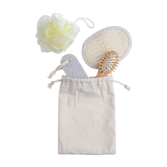 Bolsa de algodón con un set de 4 artículos para el baño quinta vista Bolsa de algodón con un set de 4 artículos para el baño quinta vista