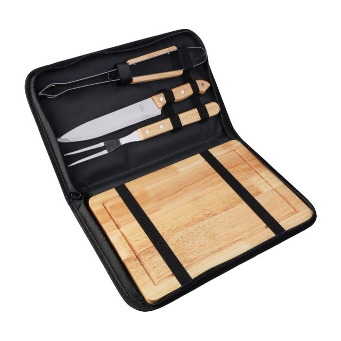 Estuche con utensilios y tabla de cortar para barbacoa primera vista