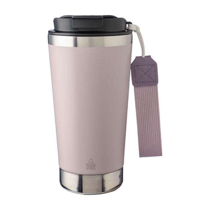 Vaso térmico de acero inoxidable con correa a juego y tapa negra 500ml color rosa pastel primera vista Vaso térmico de acero inoxidable con correa a juego y tapa negra 500ml color rosa pastel primera vista