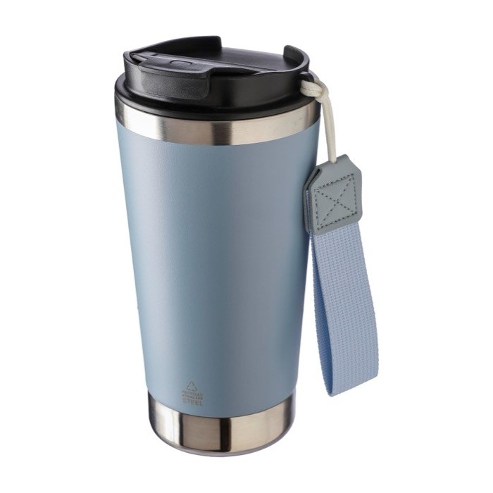 Vaso térmico de acero inoxidable con correa a juego y tapa negra 500ml cuarta vista Vaso térmico de acero inoxidable con correa a juego y tapa negra 500ml cuarta vista