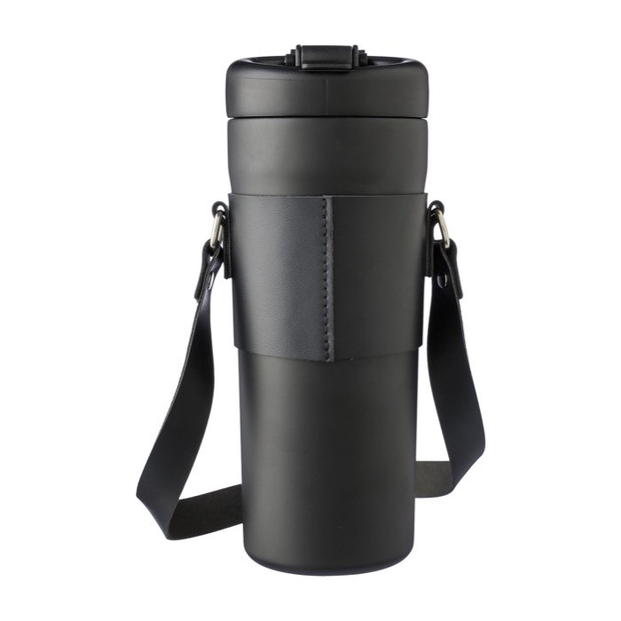 Botella térmica de acero inoxidable con funda y correa 730ml color negro primera vista Botella térmica de acero inoxidable con funda y correa 730ml color negro primera vista
