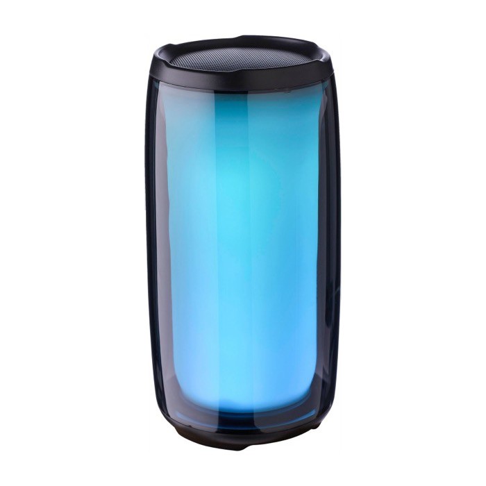 Altavoz negro con múltiples modos de iluminación ideal para exteriores primera vista Altavoz negro con múltiples modos de iluminación ideal para exteriores primera vista