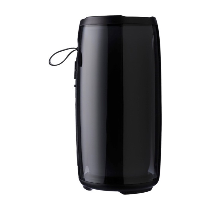 Altavoz negro con múltiples modos de iluminación ideal para exteriores séptima vista Altavoz negro con múltiples modos de iluminación ideal para exteriores séptima vista