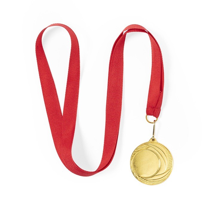 Medalla de metal con cinta color dorado tercera vista Medalla de metal con cinta color dorado tercera vista