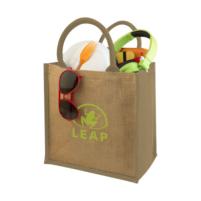 Bolsa Tote de yute con logo impreso color natural con logo Bolsa Tote de yute con logo impreso color natural con logo
