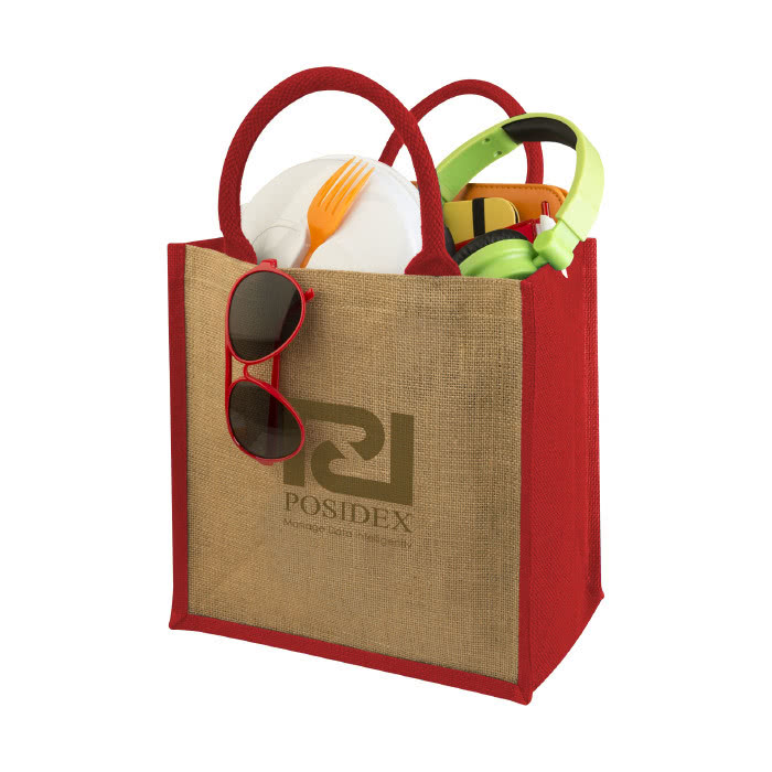 Bolsa Tote de yute con logo impreso color rojo con logo Bolsa Tote de yute con logo impreso color rojo con logo