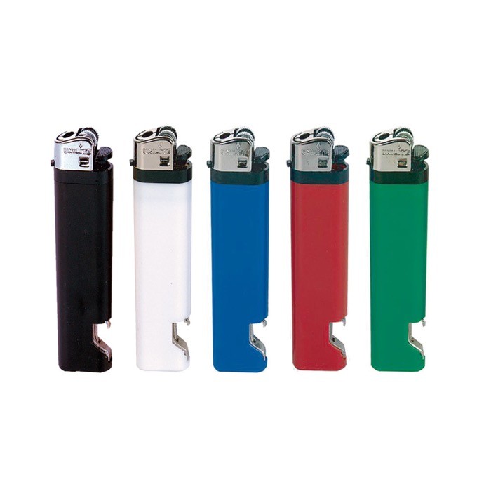 Mechero desechable en varios colores con abridor de botellas