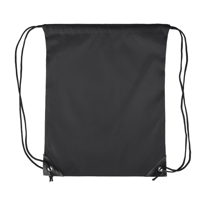 Mochila de cuerdas de poliéster con las esquinas y cuerdas negras color negro primera vista Mochila de cuerdas de poliéster con las esquinas y cuerdas negras color negro primera vista