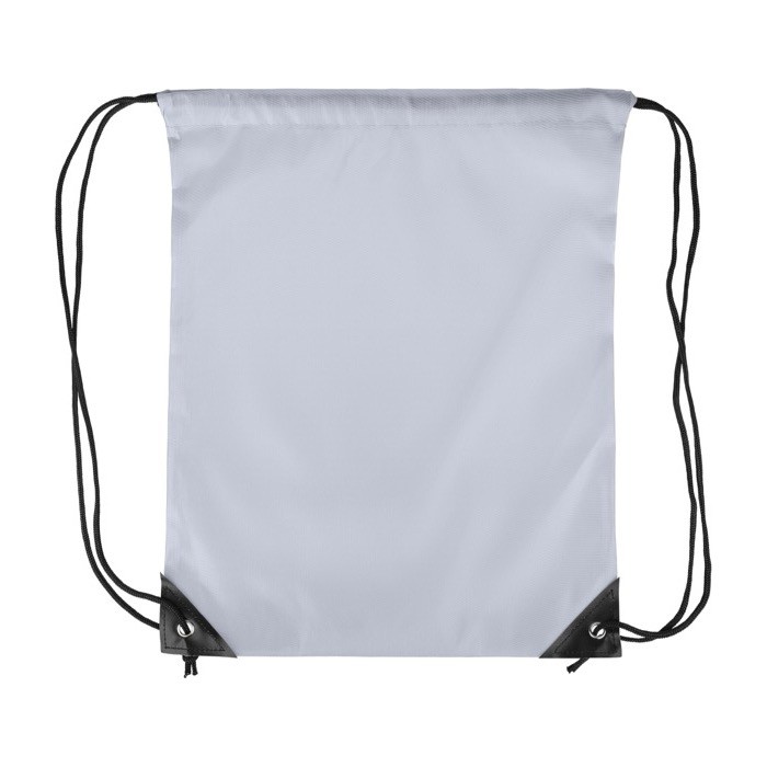 Mochila de cuerdas de poliéster con las esquinas y cuerdas negras color gris primera vista Mochila de cuerdas de poliéster con las esquinas y cuerdas negras color gris primera vista