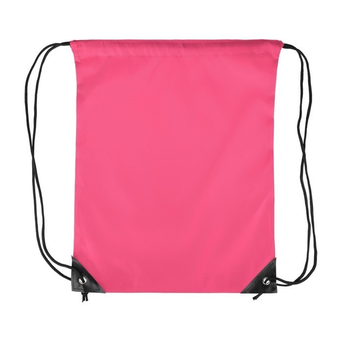 Mochila de cuerdas de poliéster con las esquinas y cuerdas negras color rosa primera vista Mochila de cuerdas de poliéster con las esquinas y cuerdas negras color rosa primera vista