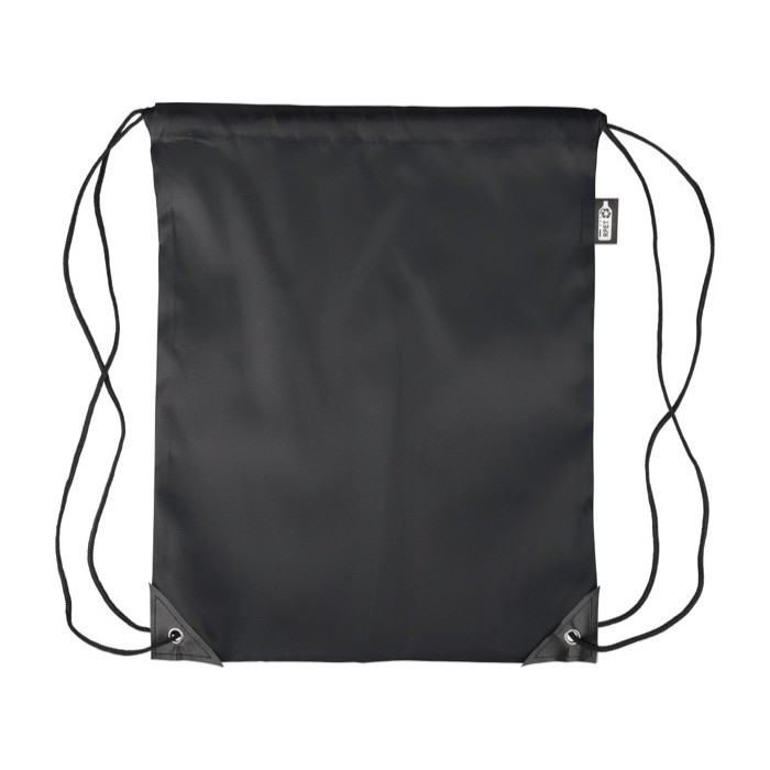 Mochila de cuerdas de poliéster con las esquinas y cuerdas negras color negro primera vista Mochila de cuerdas de poliéster con las esquinas y cuerdas negras color negro primera vista