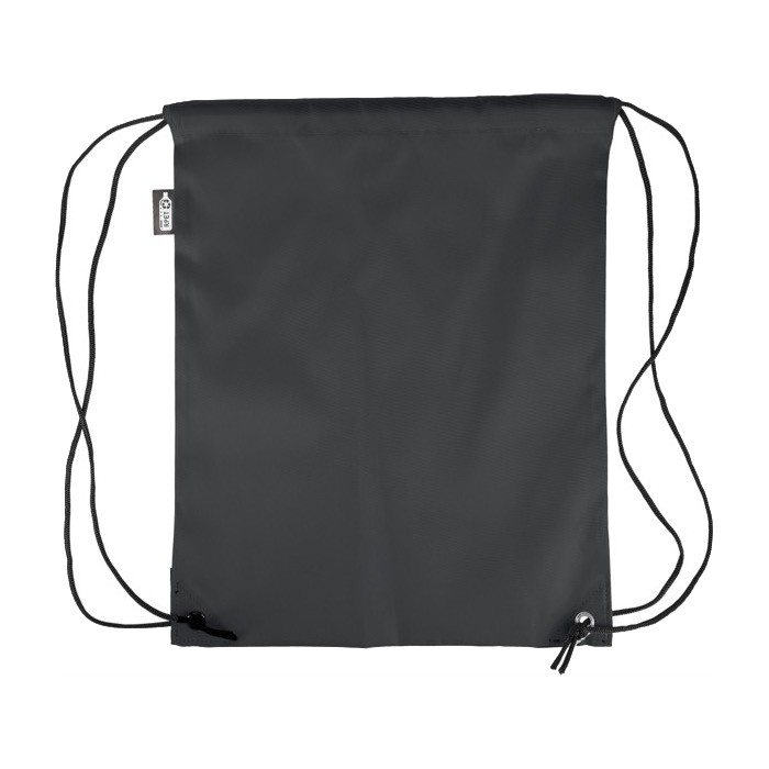 Mochila de cuerdas de poliéster con las esquinas y cuerdas negras color negro segunda vista Mochila de cuerdas de poliéster con las esquinas y cuerdas negras color negro segunda vista