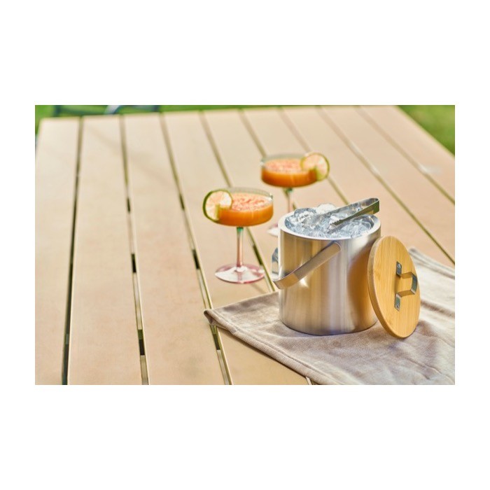 Cubitera de acero inoxidable de doble pared con tapa de bambú séptima vista Cubitera de acero inoxidable de doble pared con tapa de bambú séptima vista