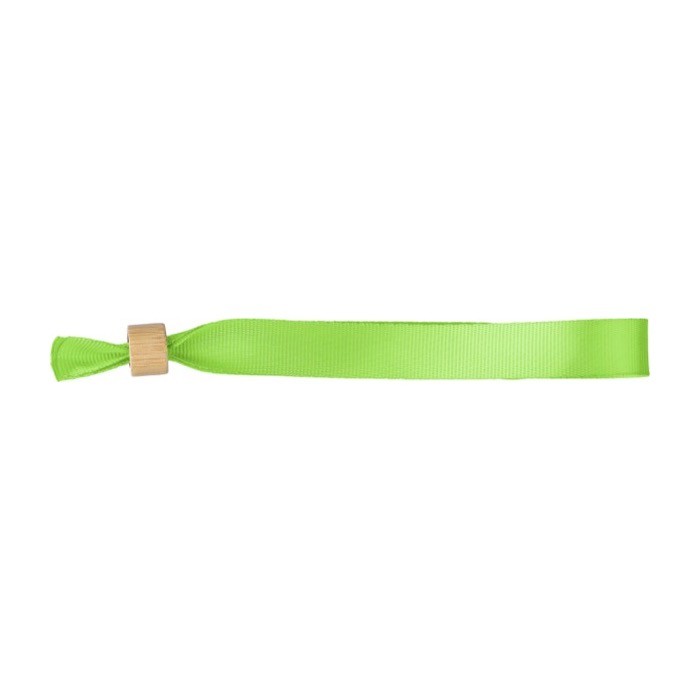 Pulsera de colores para eventos de RPET con cierre de bambú color verde claro primera vista Pulsera de colores para eventos de RPET con cierre de bambú color verde claro primera vista